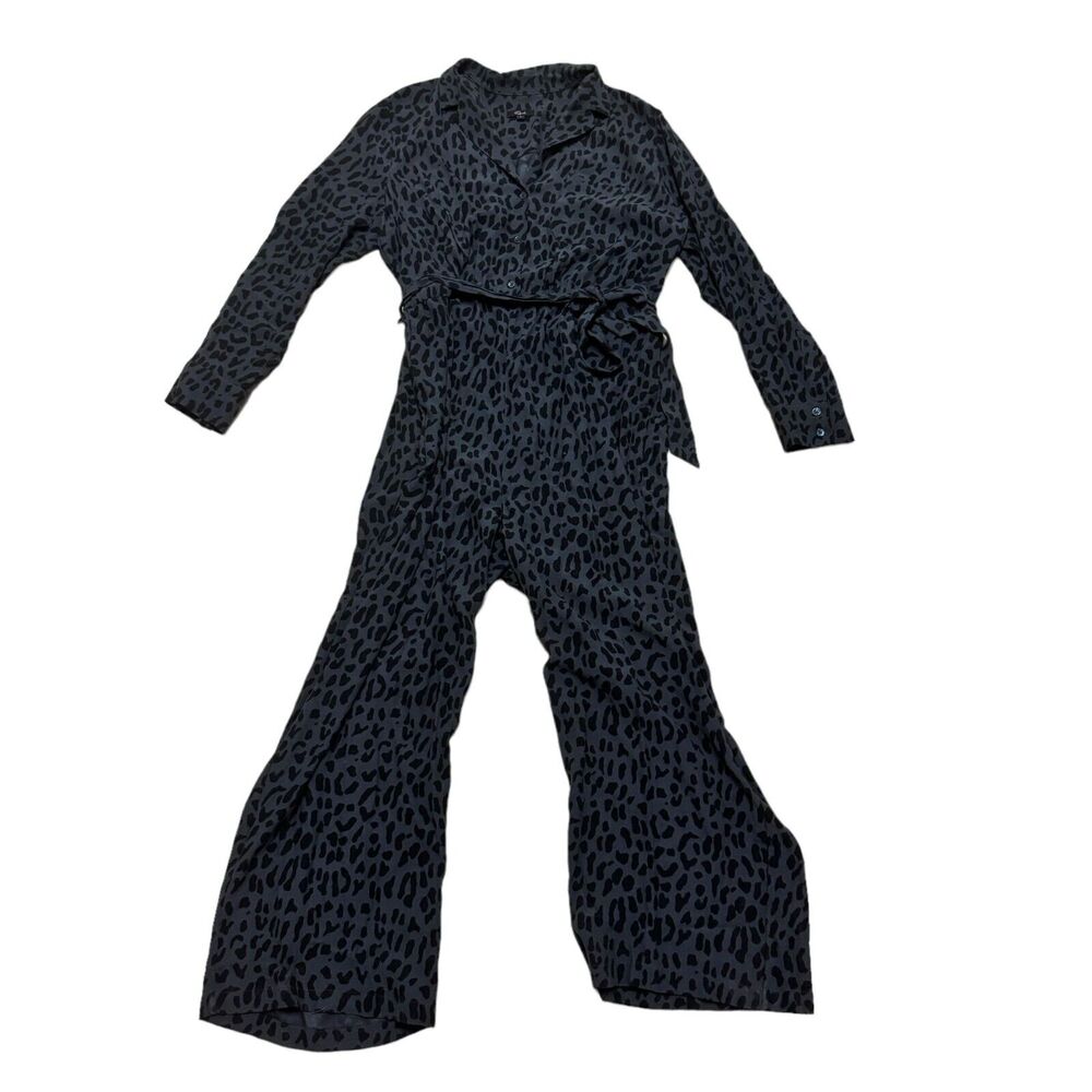 Rails Callan Jumpsuit Women's Size L Azure Blue Leopard Print Pockets Tie Waist